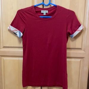 Authentic Burberry Red Beige Nova Check Trim tee